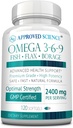 Hyväksytty Science Omega 3-6-9-2400mg Päivittäinen sekoitus kalaa, pellavansiemeniä ja tarhaöljyjä E-vitamiini - hyvinvointi tuki - ei-GMO, elohopeaa - 120 Softgels - 2 kuukauden tarjonta