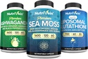 Nutrivein Premium Irish Sea Moss Capsules, Ashwagandha, and Liposomal Glutatione Supplement Bundle: Sea Moss, Alennettu glutationi, & Ashwagandha lisäravinteet immuniteetit, mieliala, digestio, & Detox