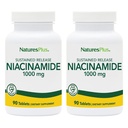 Natures Plus Niacinamide 1000 mg - 90 pitkävaikutteisen tabletin pakkaus 2 - Tukee Immuuni- ja ihoterveyttä, energiantuotantoa ja aivotoimintaa - Kasvisruokaa, Gluteeniton - 180 Tarjoilua yhteensä