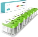 Daviky Large Weekly Pill Organizer 2 Kertaa päivässä, Erittäin suuri matka pillerilaatikko 7 päivää, Am Pm kahdesti päivässä pilleri tapauksessa, pillerin haltija kontti vitamiini, lääketiede, täydentää, kalaöljy, BPA ilmaiseksi, vihreä