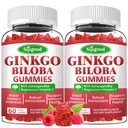 2 pakkaus Ginkgo Biloba Gummies Panax Ginseng ja magnesium, Ginkgo Biloba lisäravinteet Focus, Muisti, ja aivojen terveys aikuisille ja lapsille, Vegaani Vadelma maku Gummies, 120 kreivi