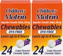 Motrin Children's Dye-free Ibuprofeeni Pureskeltavat tabletit kipua ja kuumetta varten, rypäleet, 24 Luku (pakkaus 2)