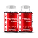 Vitamatic 2 Pack Vegan Cranberry Gummies D-Mannose, Probiootti & C-vitamiini naisten virtsateiden terveys - 25000 mg ekvivalentti per tarjoilu (alk. 50:1 uute 500 mg) - 60