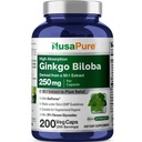 NusaPure Ginkgo Biloba 50:1 uute, 250 mg vastaten 12 500 mg per kasviskapseli 200 kapselia (kasvissyöjä, ei-GMO, Vegan) Bioperiini