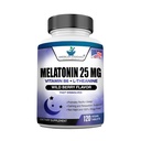 Melatoniini 25 mg per yksi tabletti, 120 purutabletti L-Theanine & Vitamiini B-6, tukee terveellistä unisykliä, edistää rauhoittavaa & lepounta, vegaaninen, muu kuin GMO, valmistettu Yhdysvalloissa