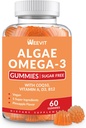 Sugar Free Omega 3 Gummies, Algae Omega 3 täydennysosa aikuisille,Omega 3 DHA 240mg, EPA 110mg w/Vitamin B12,CoQ10