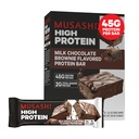 MUSASHI High Protein Bar, 45g Protein, 2g Total Sugars, Milk Chocolate Brownie, Post Treout ja Protein Välipala Go, 12 pakkaus 3,2oz (90g) Bars
