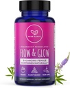 Flow and Glow Natural Hormone Balance for Women - PMS & Menopause Relief for Cramps, Mood Swings & Night Swats with Donq Quai & Black Cohosh for Menopause - 60 Vegan Kapselit (1 Pack)