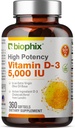 biophix-vitamiini D-3 5000 IU 360 Softgels - Korkea teho ekstra-neitsytoliiviöljyssä ei-GMO-vapaa tukee vahva luut Immuuniterveys