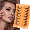 Heasy Fox Eye Lashes, Wispy False silmäripsien D Curl Mink Lashes Fluffy False Lashes Natural Look Cat Eye Lashes Strip Pack 7 paria, musta