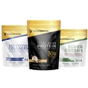 Muunnos Vanilla Protein Powder ... 30G Multi-Proteiini Erinomainen + Grass-Fed Hydrolysed Collagen Peptides Powder- Hiukset, iho, kynnet + Organic Super Greens Superfood Powder- Immuuni- ja energiatuki