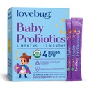 LOVEBUG Probiootit vauvoille - Organic Baby Probiootit 6-12 kuukautta vauvalle Immunosupport, Gas, Colic, ripuli ja imeväisten Ummetus Relief Sokeriton, Makuton jauhe, 30 pakkaus