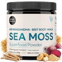 Atlantic Naturals Sea Moss Superfood Powder with Ashwagandha, Beet Root ja Maca Root - Sea Moss Powder tukee terve iho, urheilullinen suorituskyky, ja positiivinen mieliala - Vanilla Flavor (150g)