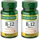 Luonnon Bounty-vitamiini B12, tukee energian aineenvaihduntaa ja hermoston terveyttä, 500 mikrog, tabletit, 100 Ct (pakkaus 2)