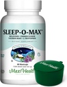 Maxi Health Natural Sleep Supplement Herbal Sleep-O-Max kanssa Valerian Root, Melatoniini, Tryptophan, Passionflower - Rauhallinen uni Tuki Formula aikuisille Green Pillbox