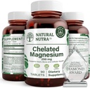 Natural Nutra Celated Magnesiumoksidi 250 mg - suuri imeytyminen vahvoihin luihin, sydämeen, energiaan Boost, gluteeniton, ei-GMO, 90 tablettia (3 pakkaus) BPA-vapaissa lasipulloissa