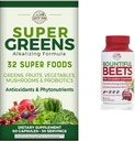 MAAVILJELY Super vihreät hedelmät Vihannekset Probiootit Antioksidantit Phytonutrientit Beet Root typpioksidin kiertäminen Immuunituki kapselit