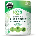 KOS Organic Super Greens Powder Erytritol Free - Plant Based Superfood Blend with Spirulina, Klorella & Wheatgrass - USDA Certified Organic, Green Juice Smoothie - Apple Flavor - 28 Tarjoilut