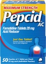 Pepcid AC Maximum Strengthens Heathburn Relieft Tabletit, OTC-lääketiede Estää ja lievittää närästystä ja happojen refluksi johtuu hapon ruoansulatushäiriöstä, 20 mg fomotidiinihapon reduktori, nopea vaikutus, 1 x 50 t
