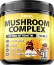 Satomi 10in1 Mushroom Supplement Complex - Lions Mane, Cordyceps, Reishi, Chaga ja 6 Lisää - Aivojen lisäravinteet muistia & Focus - 90 Count - 3 kuukauden tarjonta