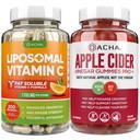 Ultimate Immuuni Boost Bundle - Liposomaalinen C-vitamiini & Apple Siideri Viinietikka Gummies, Detox ja Cleanse, Painonmenetys Tuki ACV äiti, Vatsan Friendly, High Absorb Potency Ascorbyl Palmitate