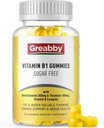 B1-vitamiini Gummies - benfotiamiini 300 mg & tiamiini 100 mg, sokeriton, B-vitamiini Complex purutabletti, energia Boost & Hermojärjestelmä terveys naisille, 60 Gummie