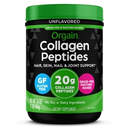 Orgain Hydrolysed Collagen Peptides Powder for Women & Men, 20g Grass Fed Collagen, Unmariored - Hiukset, iho, kynnet, & Joint Support Supplement, Paleo & Keto, ei-GMO, tyyppi I ja III, 1lb