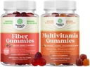 Bundle of Fiber Gummies for Aikuinen - Chicory Root täydentää Prebiootti Gut & Digestive - Sokeriton & Vegan ja Multivitamiini Gummies for Aikuinen - Halal Multivitamiini Gummy with B12 Biotin