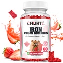 Rauta Gummies lapsille, naisille ja miehille, rauta täydentää Multivitamiini - B-vitamiini Complex, C, B6, B12, Folaatti, Sinkki Anemia, Rautapuutos, Verenrakennus, energia - Mansikka maku, Vegaani 60ct