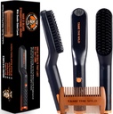 Tame Wild parta harja ja parta suoristaa miesten - Ionic Lämmitetty Comb 3 Säädettävät Temps - Puuparta Comb for Grooming - Anti-Scald turvallisuus - kaikille hiustyypeille