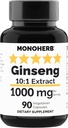 MONOHERB Ginseng Extract 1000 mg - 90 kasvissyöjän kapselit