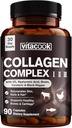 Collagen Peptides Complex, tyyppi I, II, III, 2025 MG, hydrolysoitu Multi Collagen, VC, Biotiini, HA, Turmeric & Black Pepper, iholle, hiuksille, kynsille, 90 kapselia