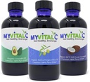 MyVitalC Combo of Organic Extra Neitsyt oliiviöljy, MCT & Avocado Oil - ESS60 Antioksidantti täydentää - anti-aging, pitkäikäisyys, uni, energia - pakkaus 3