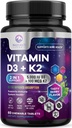 D3-vitamiini K2 - 5000 iu D3-vitamiini & 100 mikrog K2-vitamiini (MK-7) Kompleksi immuunitukea - Bone, hampaiden ja lihasten terveys tuki - Berry Chewable, Gluteeniton, ei-GMO, pullotettu USA - 60 tablettia