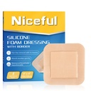 Silikoni Vaahto pukeutuminen 4"x4," Vedenpitävä silikoni Bandges Border Adhesive, Korkea Absorbency Bed Sore Bandges Haavojen hoito pukeutuminen (2,5"X2,5" Pad), 5 Packs, FSA HSA Oikeutettu