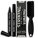Striking Viking Beard Pencil Filler for Men - Pakkaus 2, Jet Black - Vedenpitävä Long-Lasing Beard Pen - 4-Pronged Vinch for Gap Repair & Barber Pencil - Soft Bristle Brush & Pen Filler