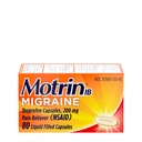 Motrin IB Migraine Relief Liquid Gel Capsules with 200 mg Ibuprofeeni per kapseli, nopea ja tehokas migreeni Päänsärky NSAID Pain Reliever Ibuprofeeni, kofeiinivapaa, 80 lla