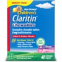 Claritin Children's Allergia Medicine, 24-tunnin non-Drowsy Loratadine 5 mg purutabletti, antihistamiini lapsille ikä 2 vuotta ja vanhempi, rypäleen ja kupla gum makuja, 40 tablettia