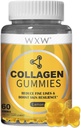 WXW Hydrolysed Collagen Peptides Gummies for Women, Ei-GMO Anti-Aging Formula Biotin, Sinkki, C-vitamiinit hiukset, iho ja kynnet 60ct, Lemon Flavor