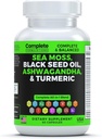 Sea Moss Supplement Blend with Black Seed Oil Ashwagandha Turmeric rakkoranneke, Burdock & C-vitamiinia & D3 kanssa Elderberry Manuka Voikukka Keltainen jodi