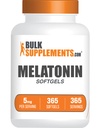 BulkSupplements.com Melatoniini 5 mg Softgels - melatoniini aikuisille, unilisä - 5 mg melatoniini per tarjoilu, Gluteeniton, 1 Softgel per Serving, 365