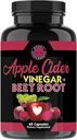 Vihaiset lisäravinteet Apple Siideri Viinietikka + juurikkaan jauhekapselit, puhdas ACV Beetroot 1000mg per tarjoilu, digestiivinen terveys miesten ja naisten (60ct, 1 kuukausi tarjonta)