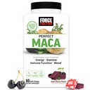 FORCE FACTOR Täydellinen Maca, Maca Root ja DIM täydentää Saffron Boost energiaa ja mielialaa, Keltainen ja musta Maca, Vitamiinit, Mineraalit ja antioksidantit, Tumma kirsikka maku, 60 pehmeää purukumia
