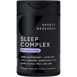 Sports Research® Sleep Complex - Melatoniinittomat vegaaniset kapselit - Valerian Root, GABA, L-Theanine, Magnesium & 5-HTP - 30 tarjoilua