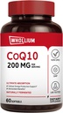CoQ10 200mg per tarjoilu, ekstraneitsytoliiviöljy, ultraabsorptio, luonnollisesti fermentoitu, Coenzyme Q10 täydentää, energiantuotanto, terve sydän, anti-aging, 60 Softgels