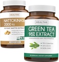 Nattokinaasi ja vihreä tee (1-kuukautta) Energia Boost Bundle - Nattokinaasi 2000 FU Tehokas luonnollisesti Fermentoitu soijapapuja (60 Caps) & Green Tea Extract 98% kanssa EGCG (ei-GMO) Natural Metabolia Boost