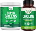 Nested Naturals Super Greens & Koliinikoukku Powder Probiootit & Kuitu & Koliinibitartraatti kognitiivisen toiminnan & puhdas energia