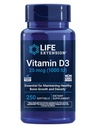 Life Extension D3-vitamiini 25 mikrog (1000 IU), immuunijärjestelmän tuki, luunterveys, koko kehon terveys, arvo koko, gluteeniton, ei-GMO, 250 pehmogeeliä