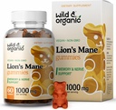 Wild & Organic Lions Mane Mushroom Gummies 1000mg - Natural Lion's Mane Mushroom Supplement Gummies - 60 purukumia Focus ja aivojen energiatuki - Vegan, ei-GMO
