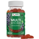 YUM-V's Iron Gummies - Monivitamiininen rauta täydentää C-vitamiini, A, B & Sinkki, Tukee veren happi, vegaaninen täydentää naisten, miesten ja lasten kasvua ja kehitystä - Rypäleen maku 60